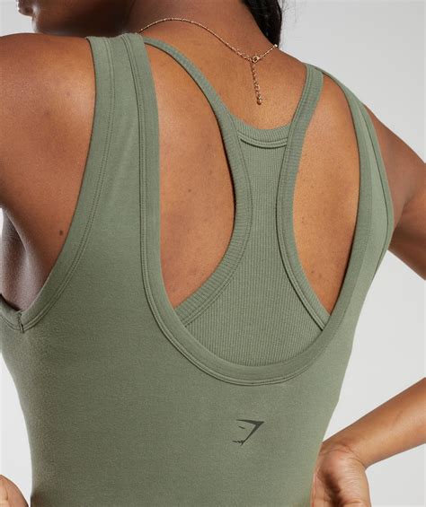 Gymshark Ribbed Cotton Seamless Body Fit Tank Base Green Gymshark