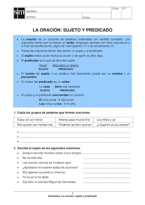 PDF LA ORACIÓN SUJETO Y PREDICADO El predicado es lo que se dice