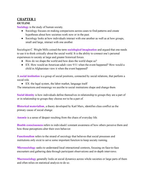 Sociology Notes Chapter Outline Sociology Is The Study Of Human