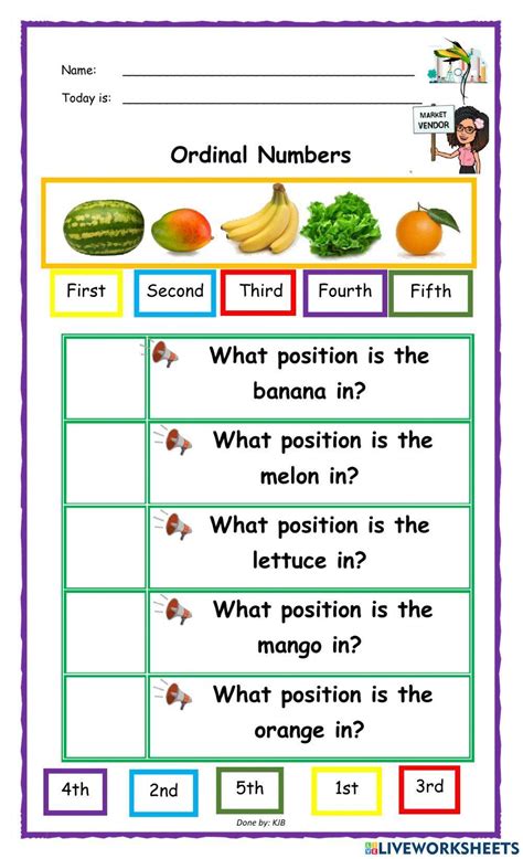 Ordinal Numbers Worksheets For Kindergarten And Elementary Esl Worksheets Library