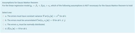 Solved Assumptions For Gauss Markov Theorem For The Linear