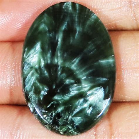 A Quality Natural Green SERAPHINITE 39 10 Cts Oval Cabochon 24x35x4 Mm