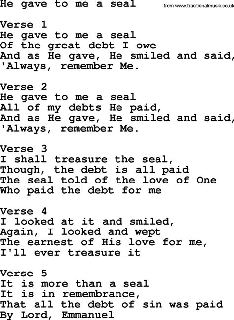 He Gave To Me A Seal Apostolic And Pentecostal Hymns And Gospel Songs Lyrics And Pdf