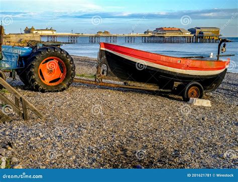 Traditional Crab Fishing Boat Moored on the Beach at Cromer during Sunrise Stock Image - Image ...