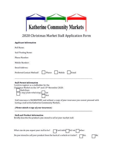 Fillable Online Stallholder And Traders Information And Application