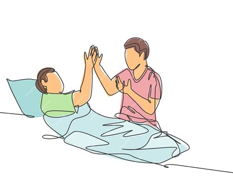 Premium Vector Single Line Drawing Of Son Take Care Of His Sick Father At The Hospital And