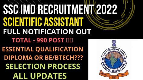 Ssc Imd Recruitment Full Notification Out Diploma Degree