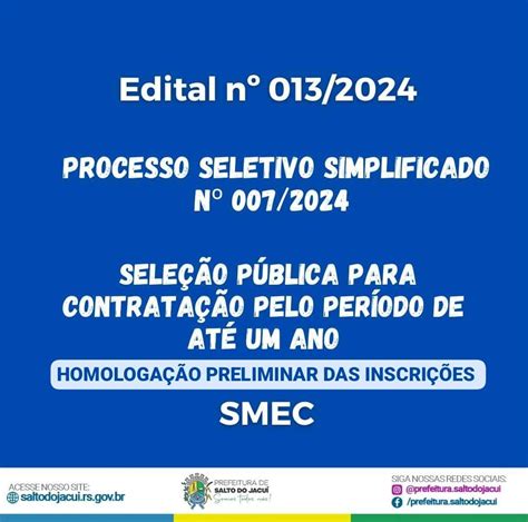 Edital nº 013 2024 Processo Seletivo Simplificado Nº 007 2024