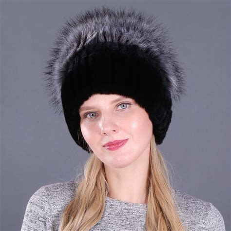 Buy Women Winter Warm Fur Hat Natural Rex Rabbit Fox Fur Hat Female Fur