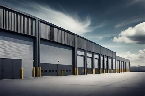 Premium AI Image | a large warehouse with a yellow door and a white door.