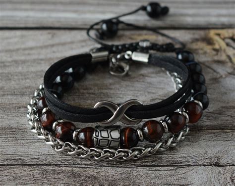 Red Tigers Eye Bracelet Set For Men Stackable Bracelet Set Etsy