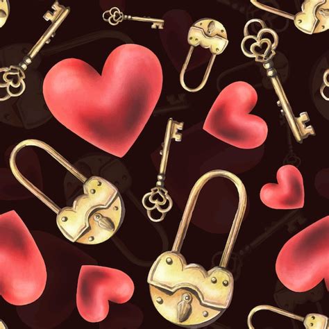 Premium Vector Gold Metal Padlock With A Hole And Key Heart Shape Red