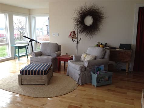 Ticking Stripe Chairs With Red Accent Table And Ottoman Which Rug Is