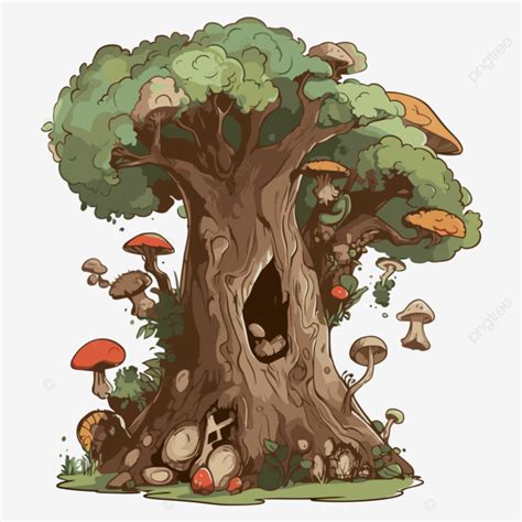 Parts Of A Tree Clipart Cartoon Tree With Lots Of Mushrooms And Some