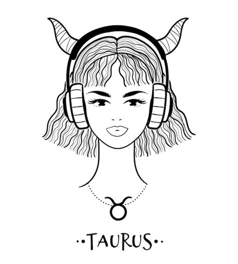 Premium Vector Taurus Zodiac Sign Line Art Female Face Portrait