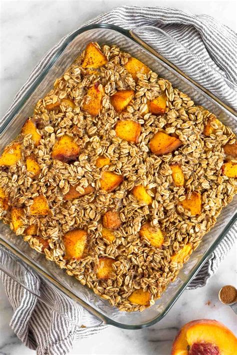 Delicious Peach Baked Oatmeal Gluten Free Eat The Gains