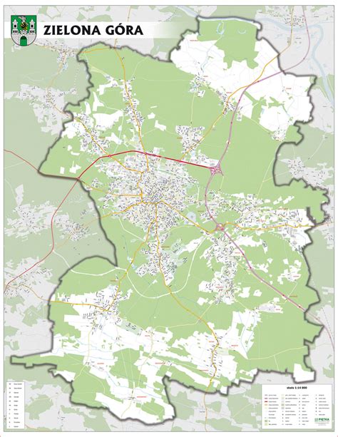 MAPA ŚCIENNA ZIELONEJ GÓRY 1 14 000 Sklep Wydawnictwa Piętka