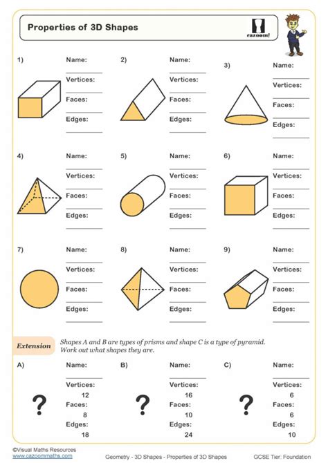 3 D Shapes Worksheet