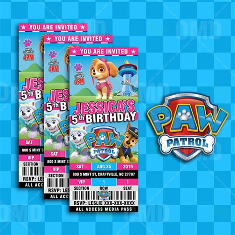 Paw Patrol Skye Ticket Style Cartoon Invites – Cartoon Invites