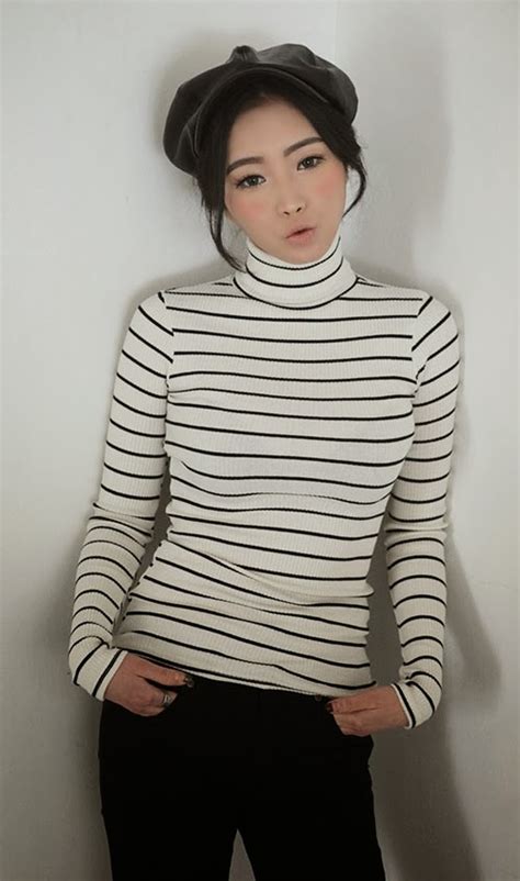 Stylenanda Slim Striped Turtleneck Shirt Kstylick Latest Korean