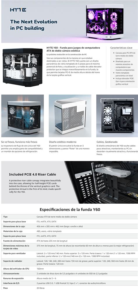 Gabinete HYTE Y60 Mid Tower ATX 3x 120mm Ventiladores Pre