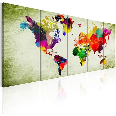 Impression sur Toile intissée Carte du Monde 150x60cm 5 Pieces Motif