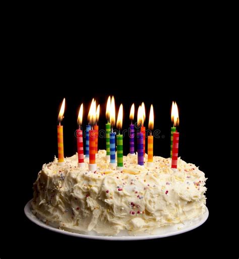 Birthday Cake And Candles On Black Background Stock Photo Image Of