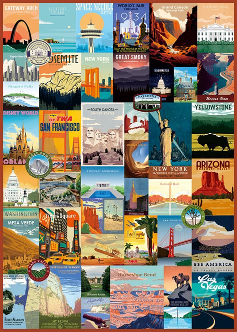 Buy Vintage United States Travel Puzzles for Adults 1000 Pieces and Up, American Landscape ...