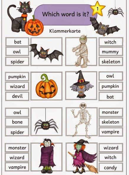 F Nf Klammerkarten F R Den Englischen Halloweenwortschatz Zum Ben Des