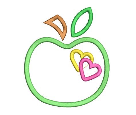 Apple Machine Embroidery Applique Design School Apple Etsy