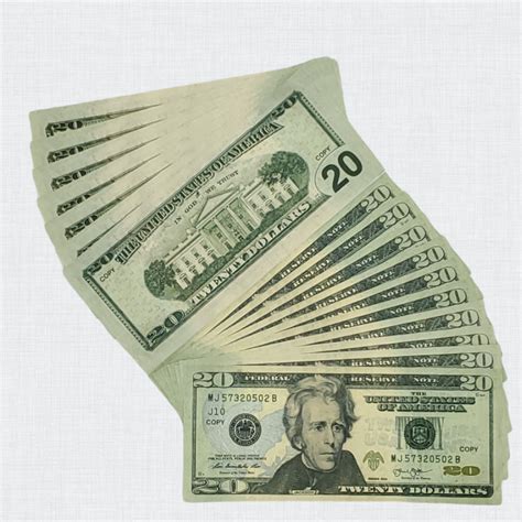 Prop Movie Money 225 Pieces X 20 Full PrintDouble Sided Replica Dollar