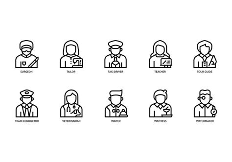 People Occupations Icons Set Monochrome Royalty Free Vector