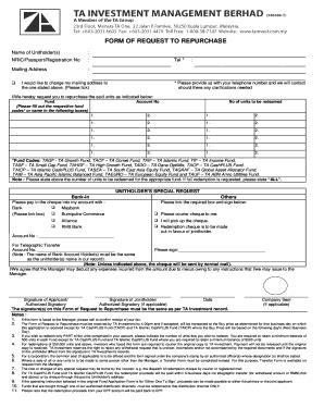 Fillable Online FORM OF REQUEST TO REPURCHASE Fundsupermart Fax