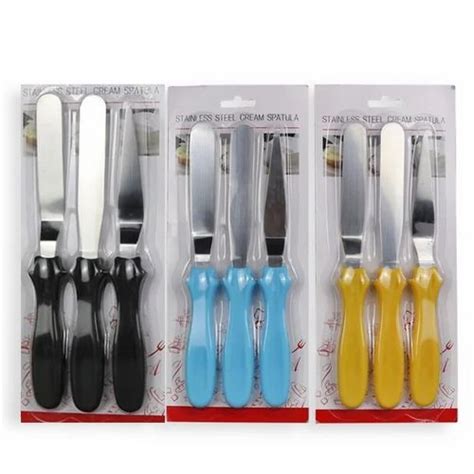 3pcs Set Cake Spatula Palette Knife Stainless Steel Cranked Angled