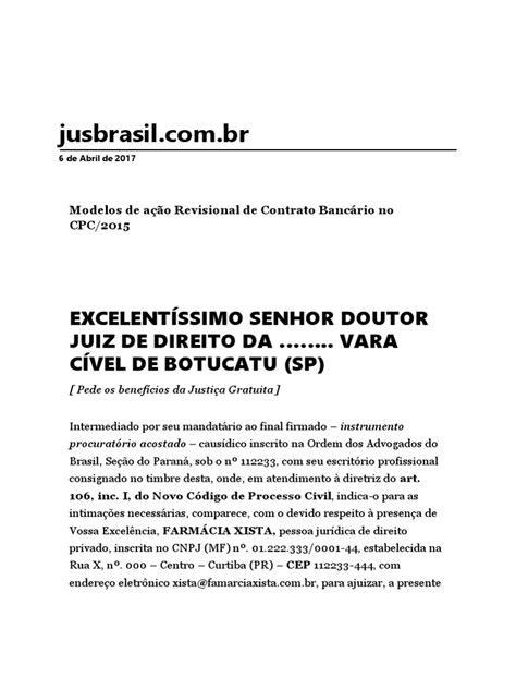 Modelos De Ação Revisional De Contrato Bancário No Cpc 2015 Pdf