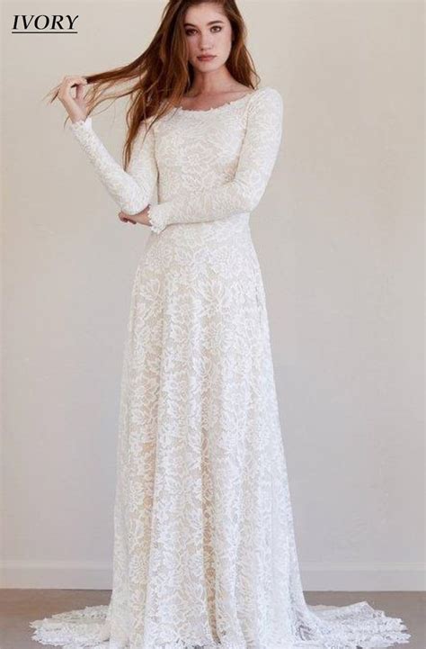 Simple Ivory White Modest Boho Wedding Dress With Deluxe Etsy