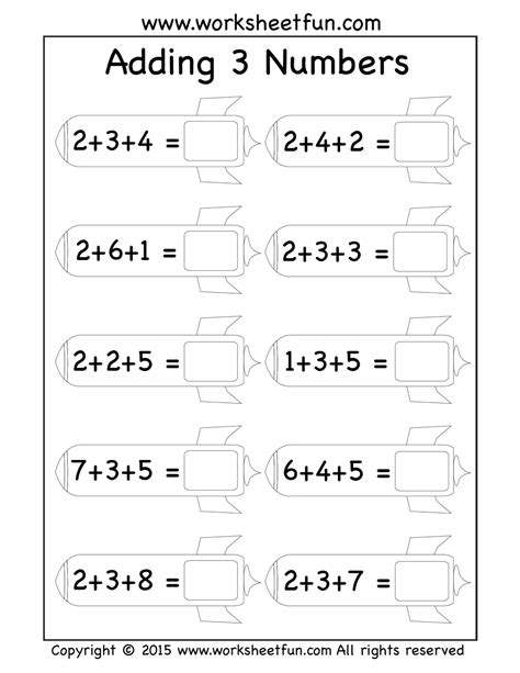 First Grade Adding Three Numbers Worksheets