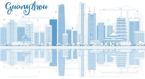 Outline Guangzhou Skyline With Blue Buildings And Reflections Vector