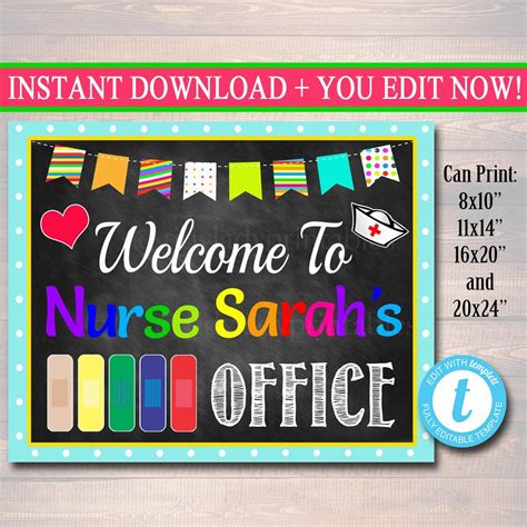 Nurses Office Door Sign Personalized Diy Template School Nurse Office School Nurse Office