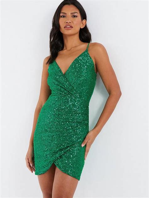 Quiz Green Sequin Bardot Maxi Dress Discount