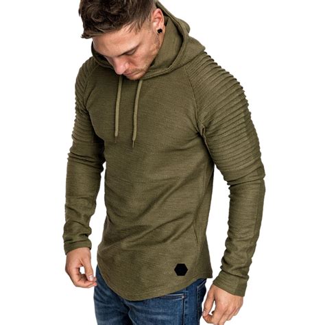 Ew Hoodies Mans Solid Color Slim Fit High Street Hooded Sweatshirt