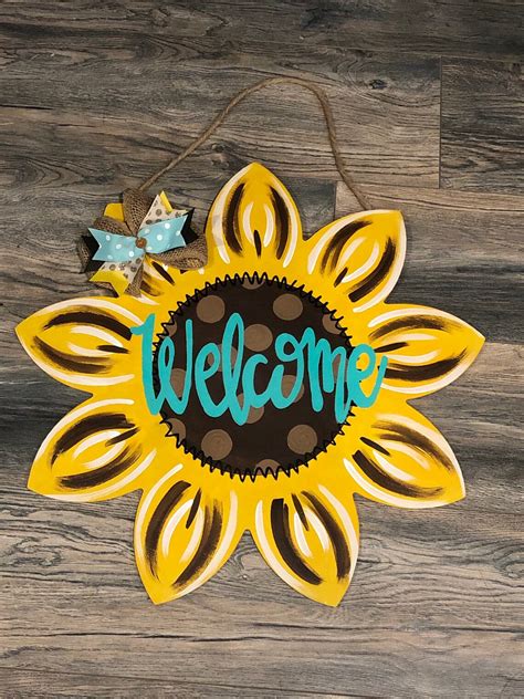 Sunflower Door Hanger Sunflower Welcome Sign Door Decor Etsy