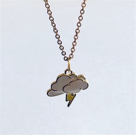 Thunder And Rain Cloud Necklace Lightning Bolt Necklace Gold Etsy