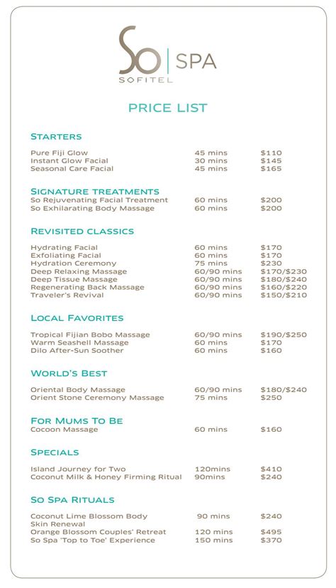 Spa Menu Price List 2018 By Sofitel Fiji Issuu | Hot Sex Picture