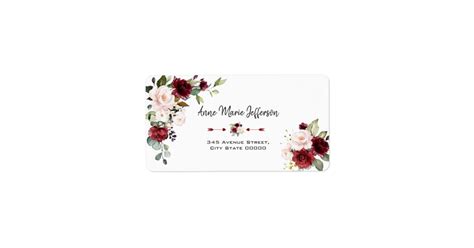 Elegant Burgundy Blush Cream Floral Wedding Label Zazzle