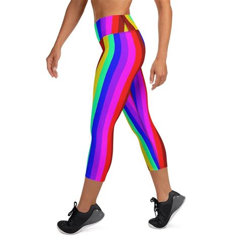 Rainbow Stripe Yoga Capri Leggings Gay Pride Womens Capris Soft