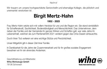 Traueranzeigen Von Birgit Mertz Hahn Schwarzw Lder Bote Trauer