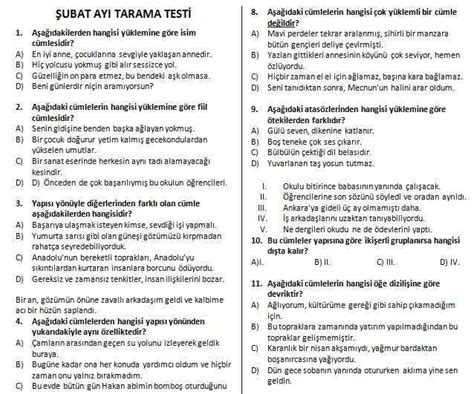 8 Sınıf Türkçe Tarama Testi Şubat Ayı turkceci net