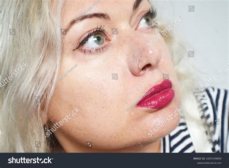 Vintage Look Portraits Blonde Curvy Model Stock Photo 2207239859