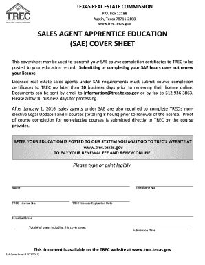 TX TREC SAE Cover Sheet 2017 2024 Fill And Sign Printable Template Online